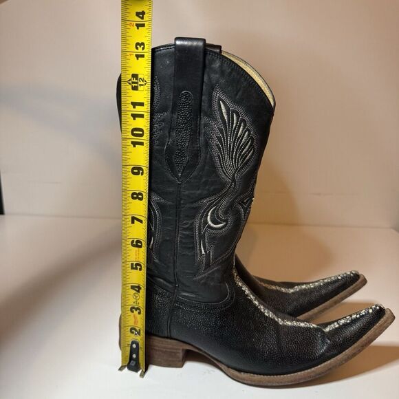 Mens Black Cowboy Boots Stingray Imitaition Leather Pointed Toe Sz 6 Arango Boot - Picture 7 of 12